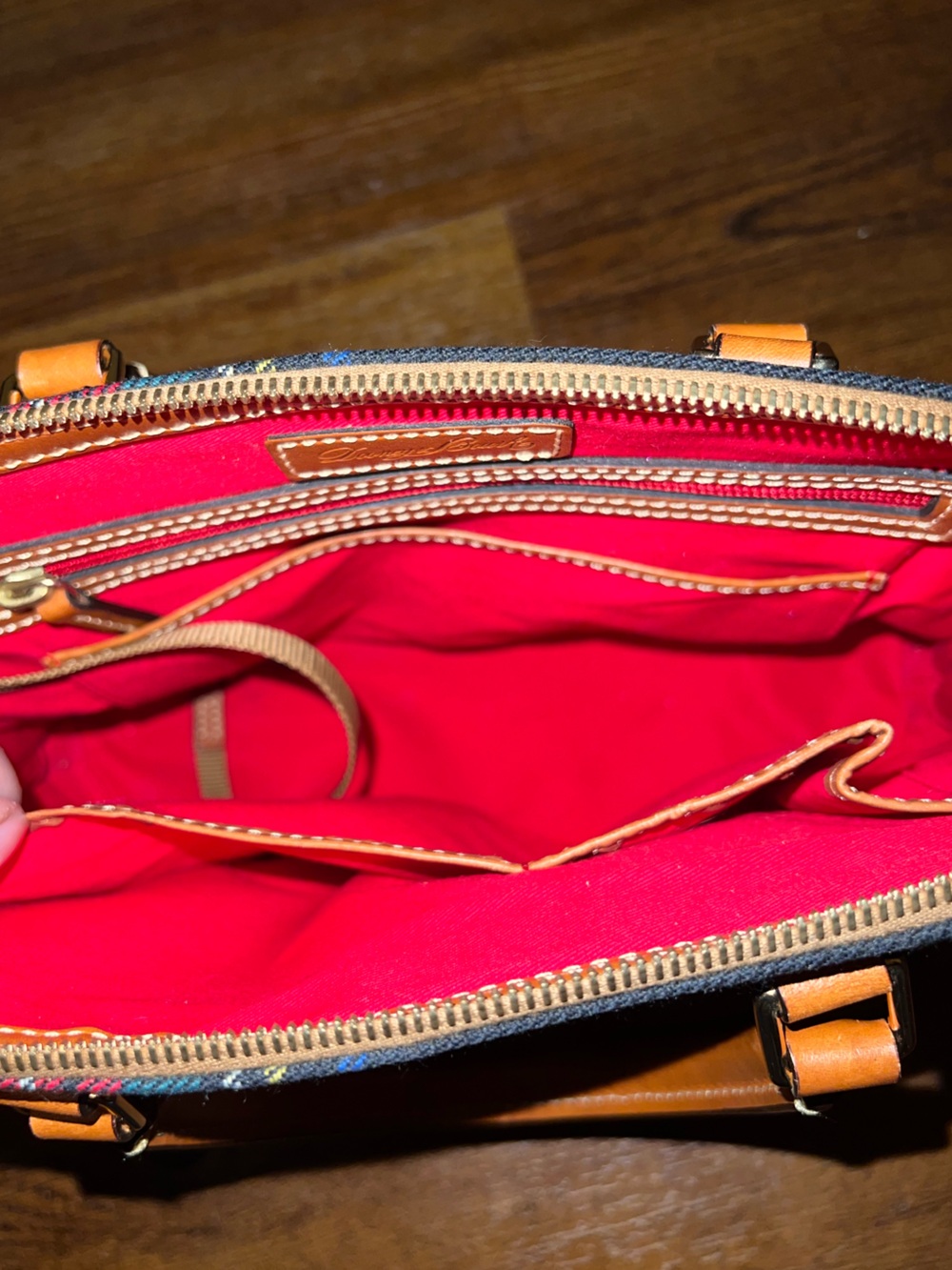 Dooney & Bourke Navy Quiet Luxury Plaid Red Tartan Leather Trim Zip Up Satchel - Picture 9 of 15
